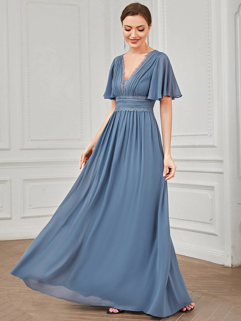 Lace Flutter Sleeve V-Neck Chiffon Bridesmaid Dress - Ever-Pretty US