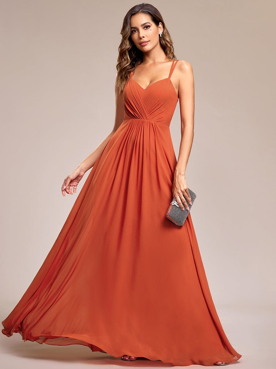Chiffon and Lace Open Back Spaghetti Straps Bridesmaid Dress #color_Burnt Orange