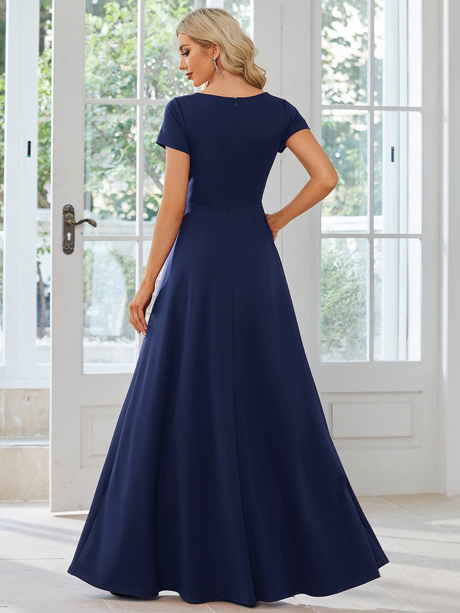 Sipmle Pleated Empire Waist A-Line Bridesmaid Dress #color_Navy Blue