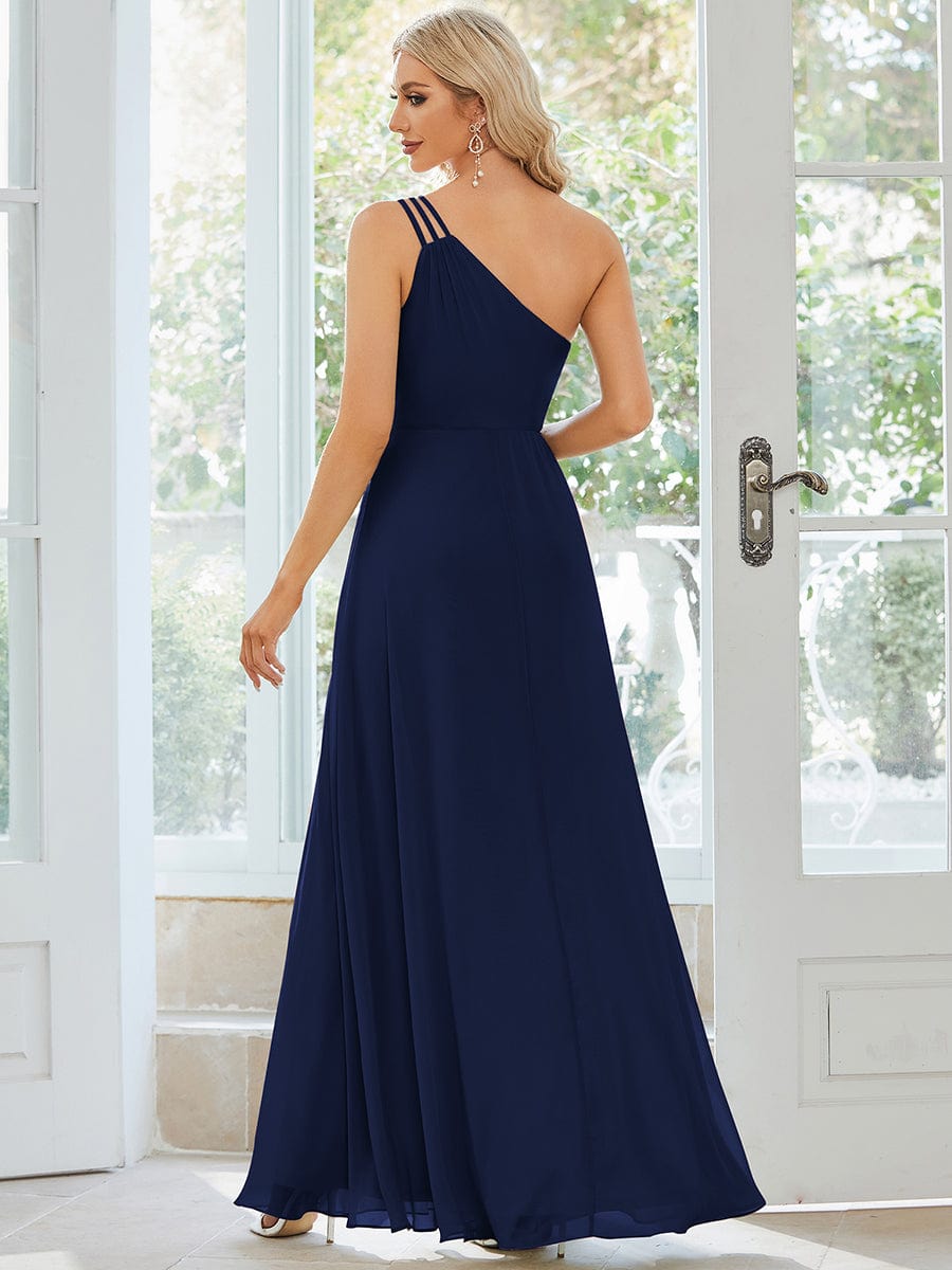 Glittery Pleated V-neck Adjustable Back Lace-Up Sleeveless Bridesmaid Dress