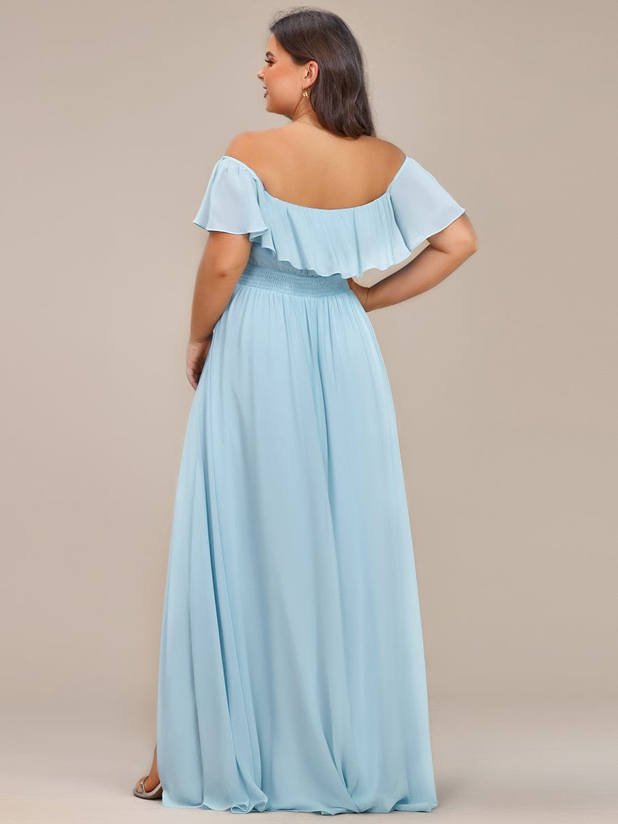 Plus Size Flowy Chiffon High-Low Off The Shoulder Bridesmaid Dress #color_Sky Blue