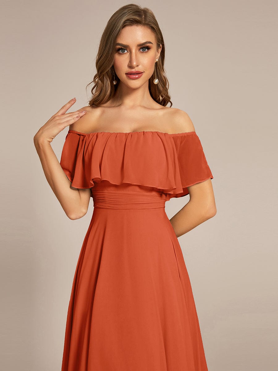 Elegant Chiffon High-Low Off The Shoulder Bridesmaid Dress #color_Burnt Orange