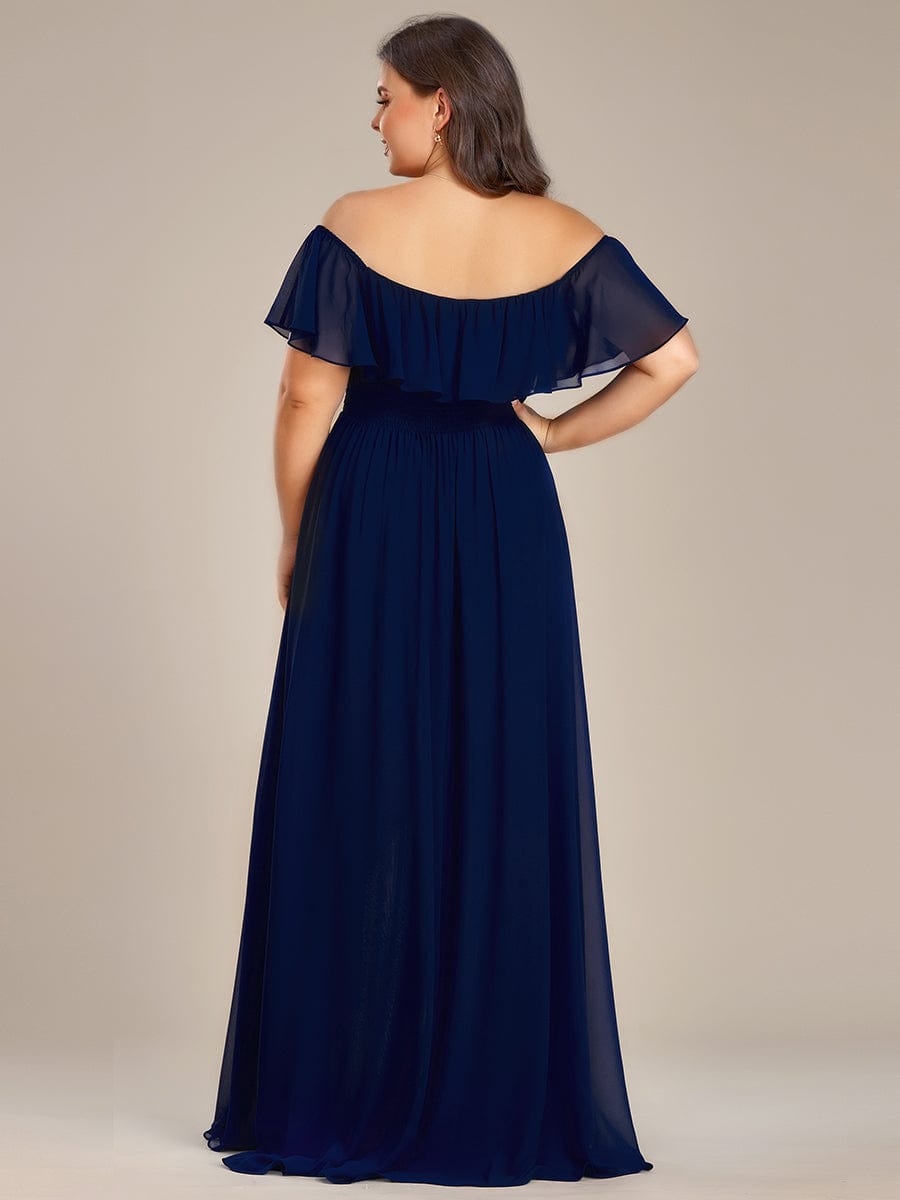 Elegant Chiffon High-Low Off The Shoulder Bridesmaid Dress #color_Navy Blue