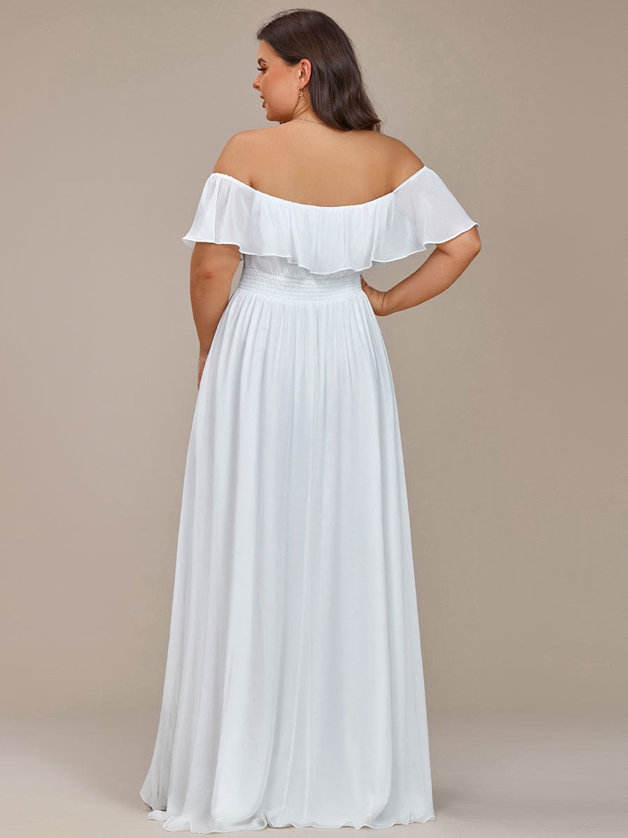 Elegant Chiffon High-Low Off The Shoulder Bridesmaid Dress #color_White