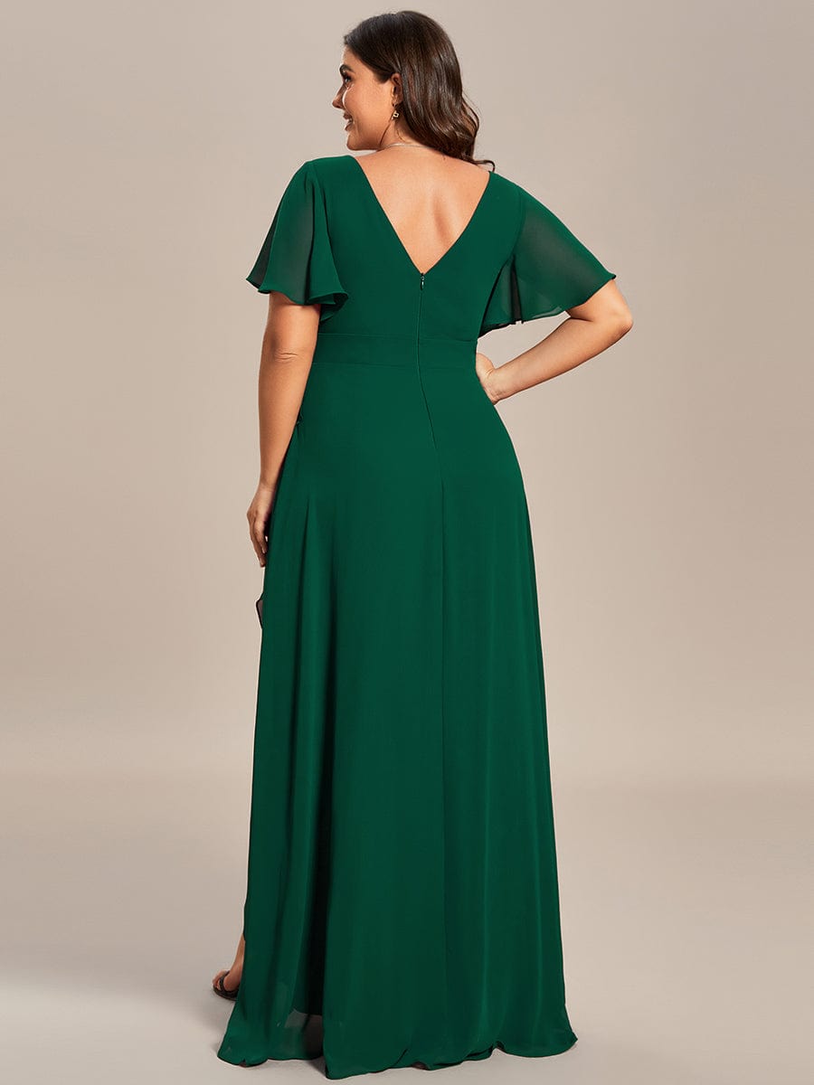 Custom Size Flowy Chiffon Ruffled Bridesmaid Dress #color_Dark Green