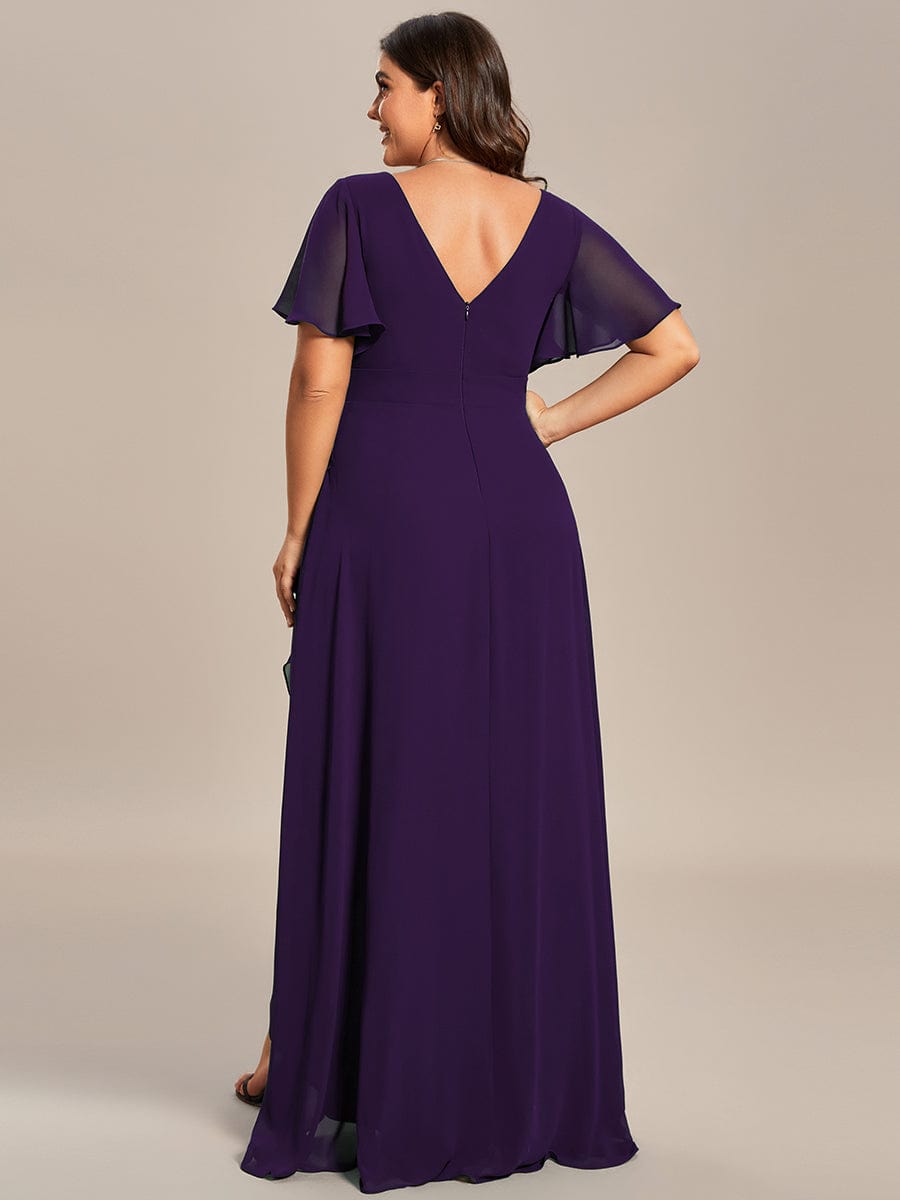 Plus Size Elegant Lotus Sleeves Chiffon Bridesmaid Dress #color_Dark Purple