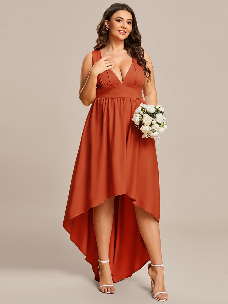 Elegant High-Low Sleeveless Empire Waist Birdesmaid Dress #color_Burnt Orange