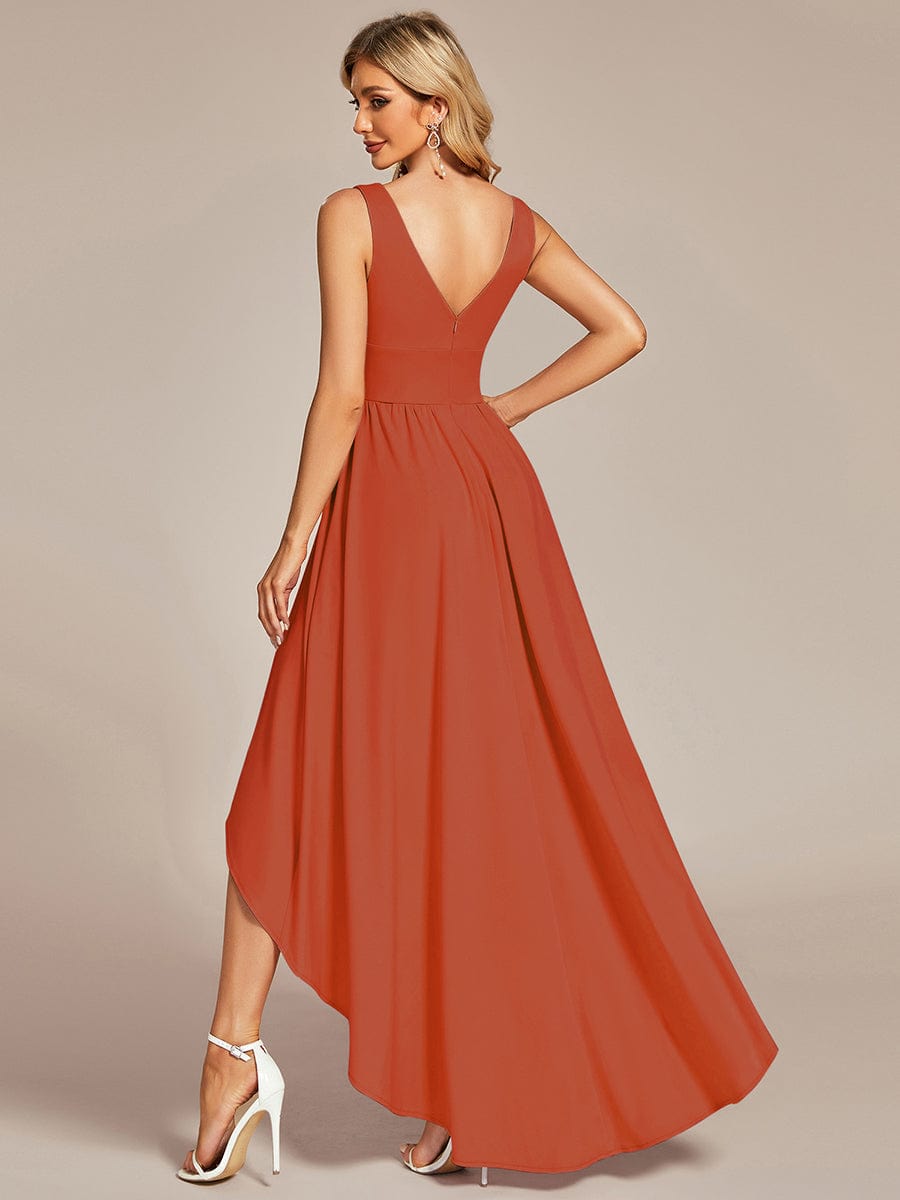 Elegant High-Low Sleeveless Empire Waist Birdesmaid Dress #color_Burnt Orange