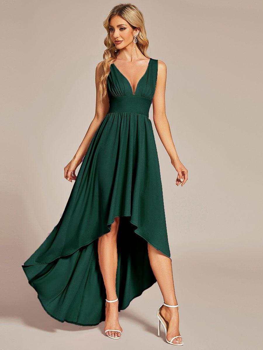 2024 Deep V Neck Empire Waist High Low Sleeveless Bridesmaid Dresses Ever Pretty US