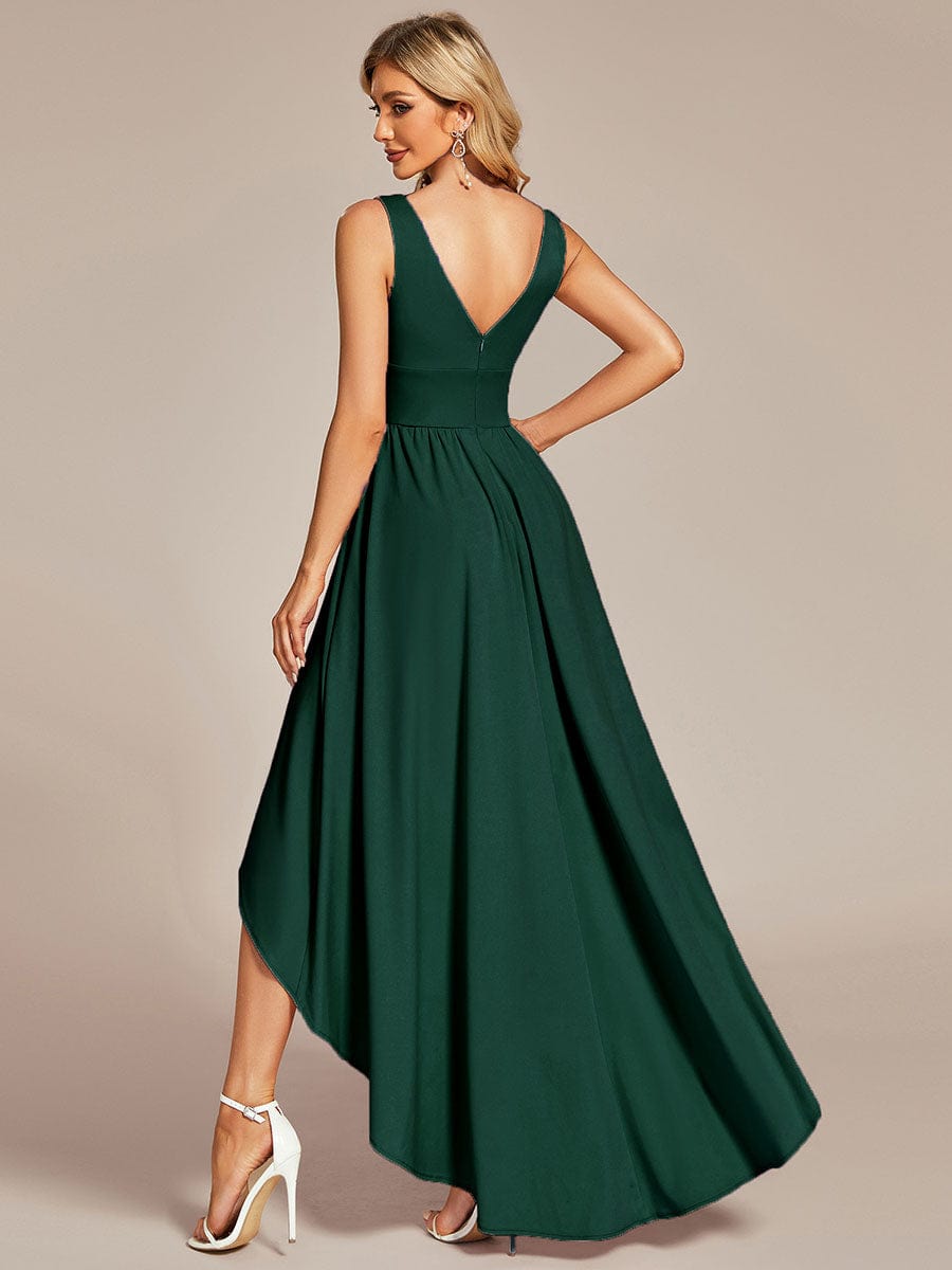 Elegant High-Low Sleeveless Empire Waist Birdesmaid Dress #color_Dark Green