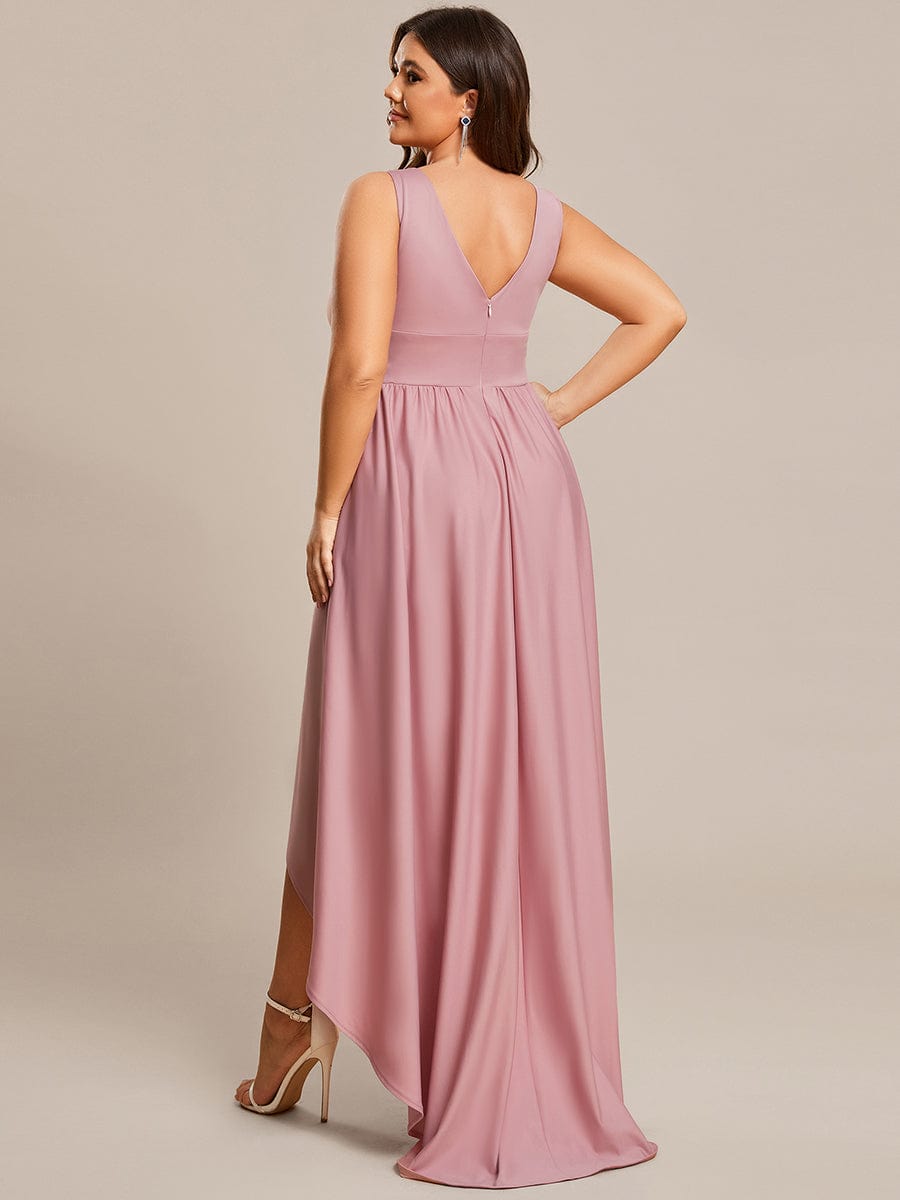 Plus Size Elegant High-Low Sleeveless Empire Waist Birdesmaid Dress #color_Dusty Rose