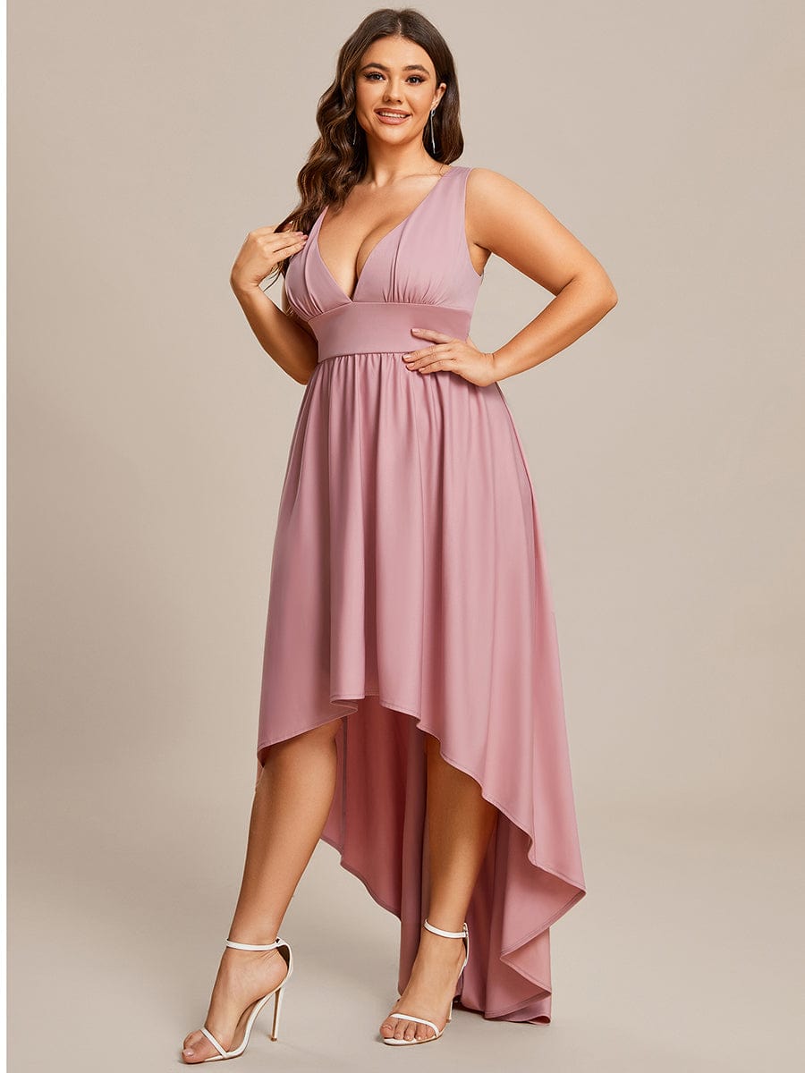 Plus Size Elegant High-Low Sleeveless Empire Waist Birdesmaid Dress #color_Dusty Rose