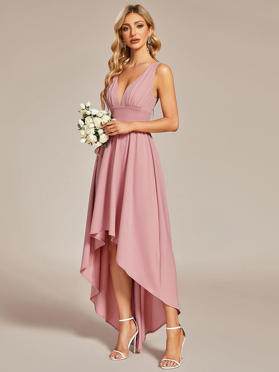 Elegant High-Low Sleeveless Empire Waist Birdesmaid Dress #color_Dusty Rose