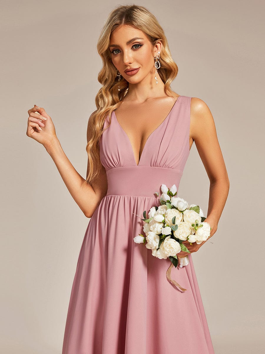 Elegant High-Low Sleeveless Empire Waist Birdesmaid Dress #color_Dusty Rose