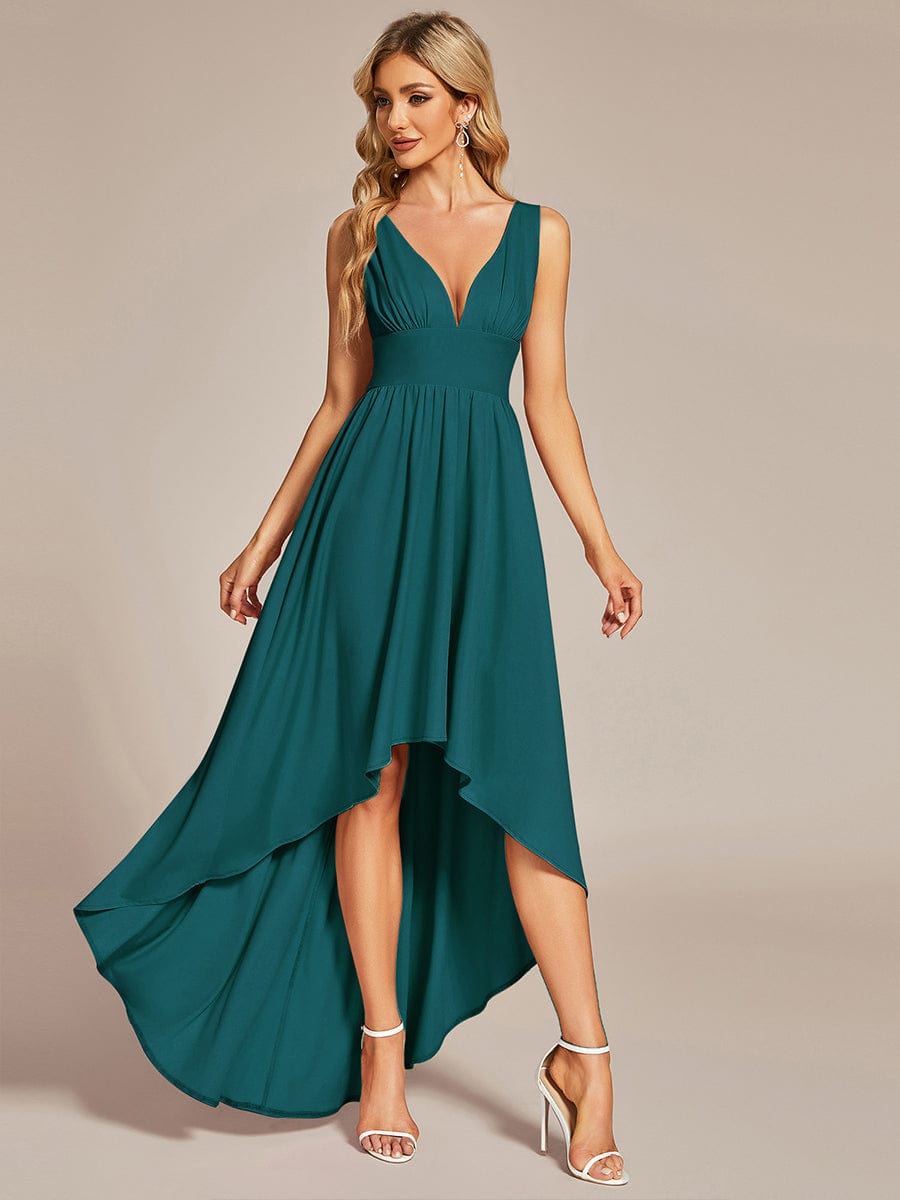 Deep V-Neck High-Low Sleeveless A-Line Wedding Guest Dress - Ever-Pretty US