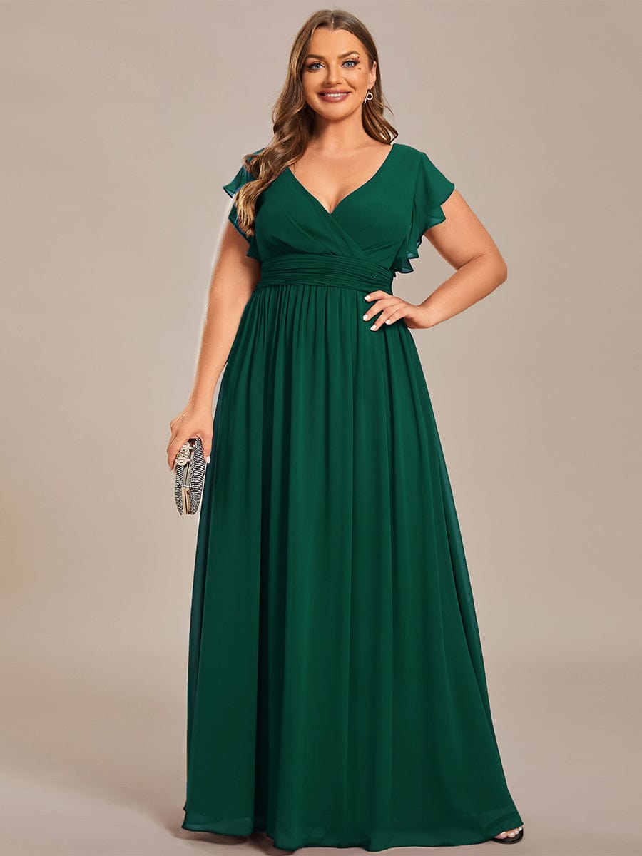 Plus Size Chiffon Pleated A-Line Back CutouT Bridesmaid Dress #color_Dark Green