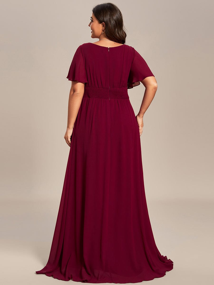 Plus Size Simple Chiffon Pleated A-Line Round Neckline Bridesmaid Dress #color_Burgundy