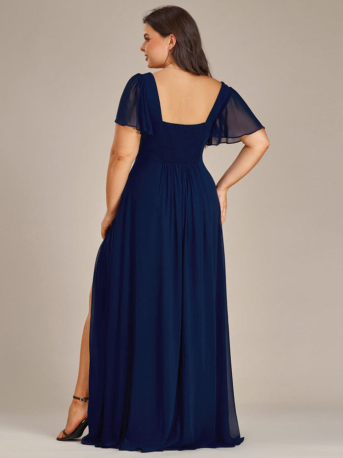 Plus Size Flowy High Slit Sweetheart Chiffon Backless Bridesmaid Dress ...