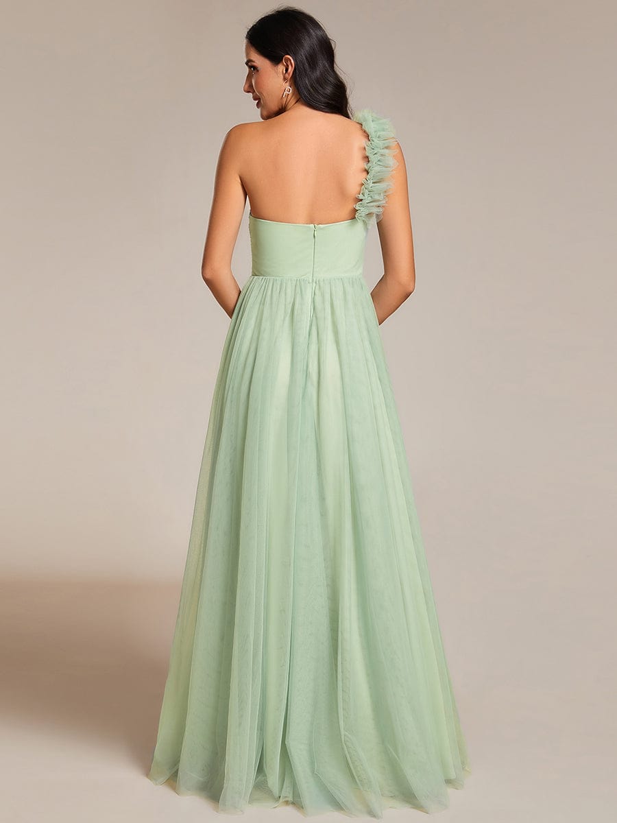 Sweetheart Neckline One Shoulder with Floral Tulle High Slit Bridesmaid Dress #color_Mint Green