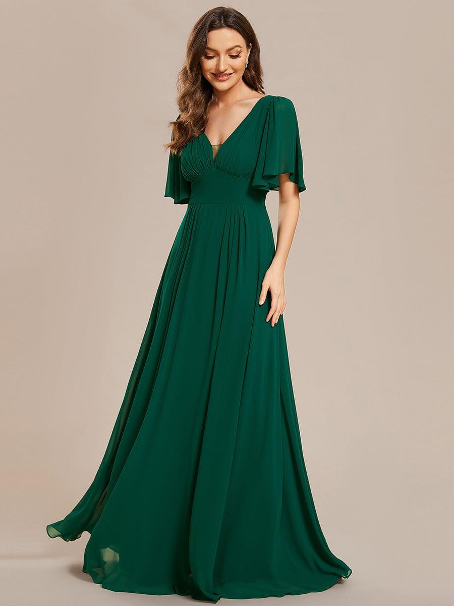 Classic V Neck Chiffon Ruffles Sleeve Empire Waist Backless Bridesmaid Dress Ever Pretty US