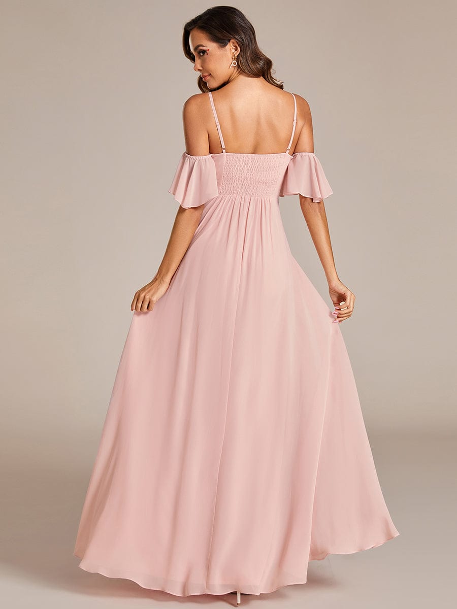 Spaghetti Strap Sweetheart Chiffon A-line Bridesmaid Dress with Knot #color_Pink