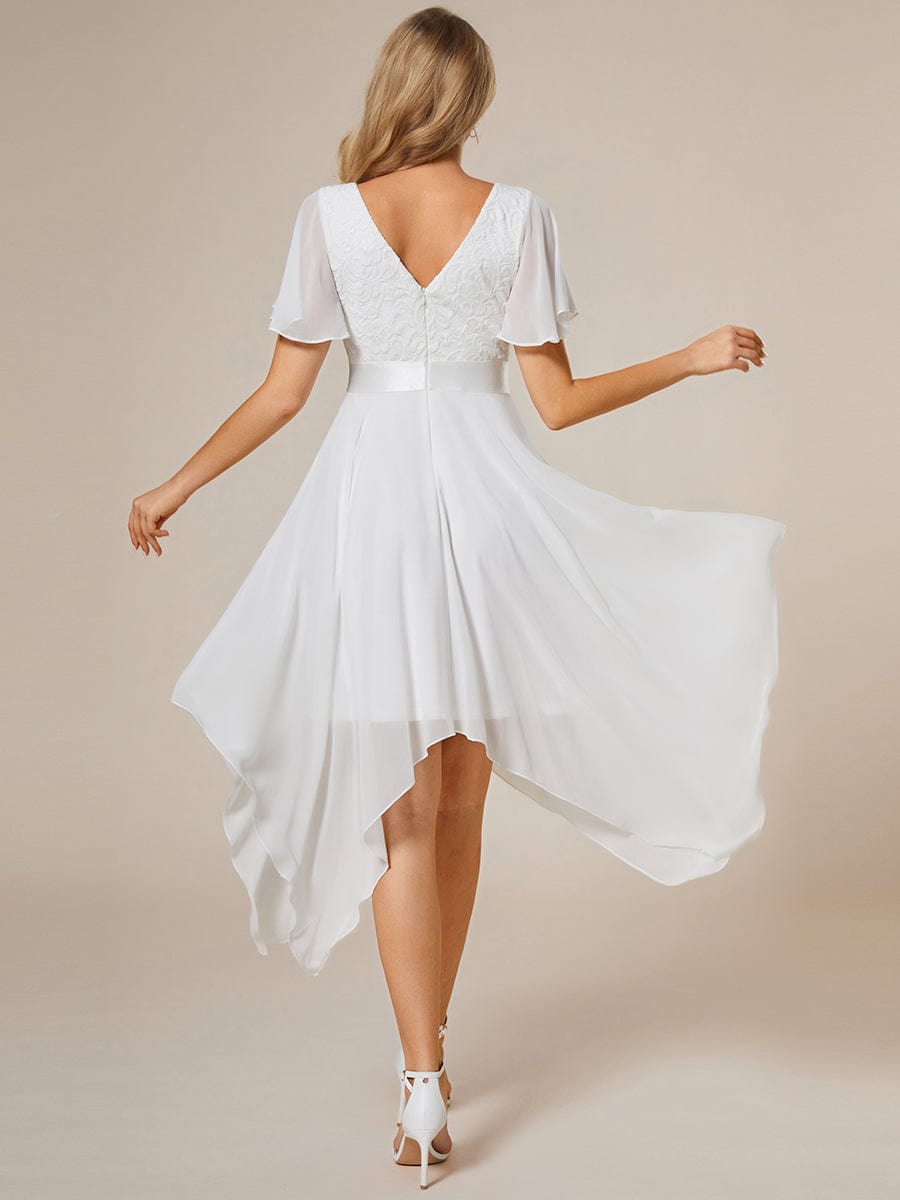 Asymmetrical Hem Empire Waist Short Sleeves Knee-Length Bridesmaid Dress #color_Cream