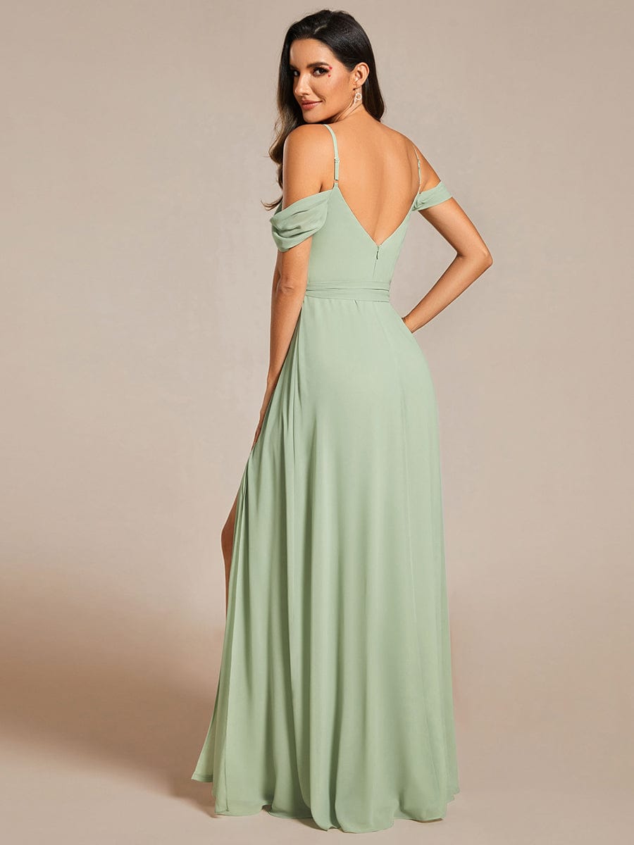 Sweetheart Neckline Cold Shoulder Chiffon Bridesmaid Dress #color_Mint Green