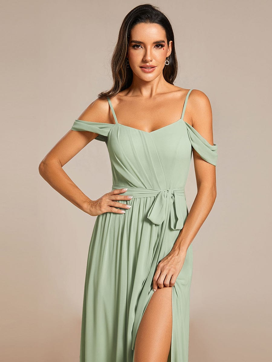 Sweetheart Neckline Cold Shoulder Chiffon Bridesmaid Dress #color_Mint Green