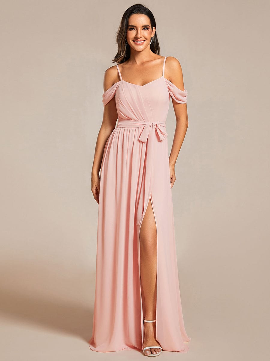 Sweetheart Neckline Cold Shoulder Chiffon Bridesmaid Dress #color_Pink