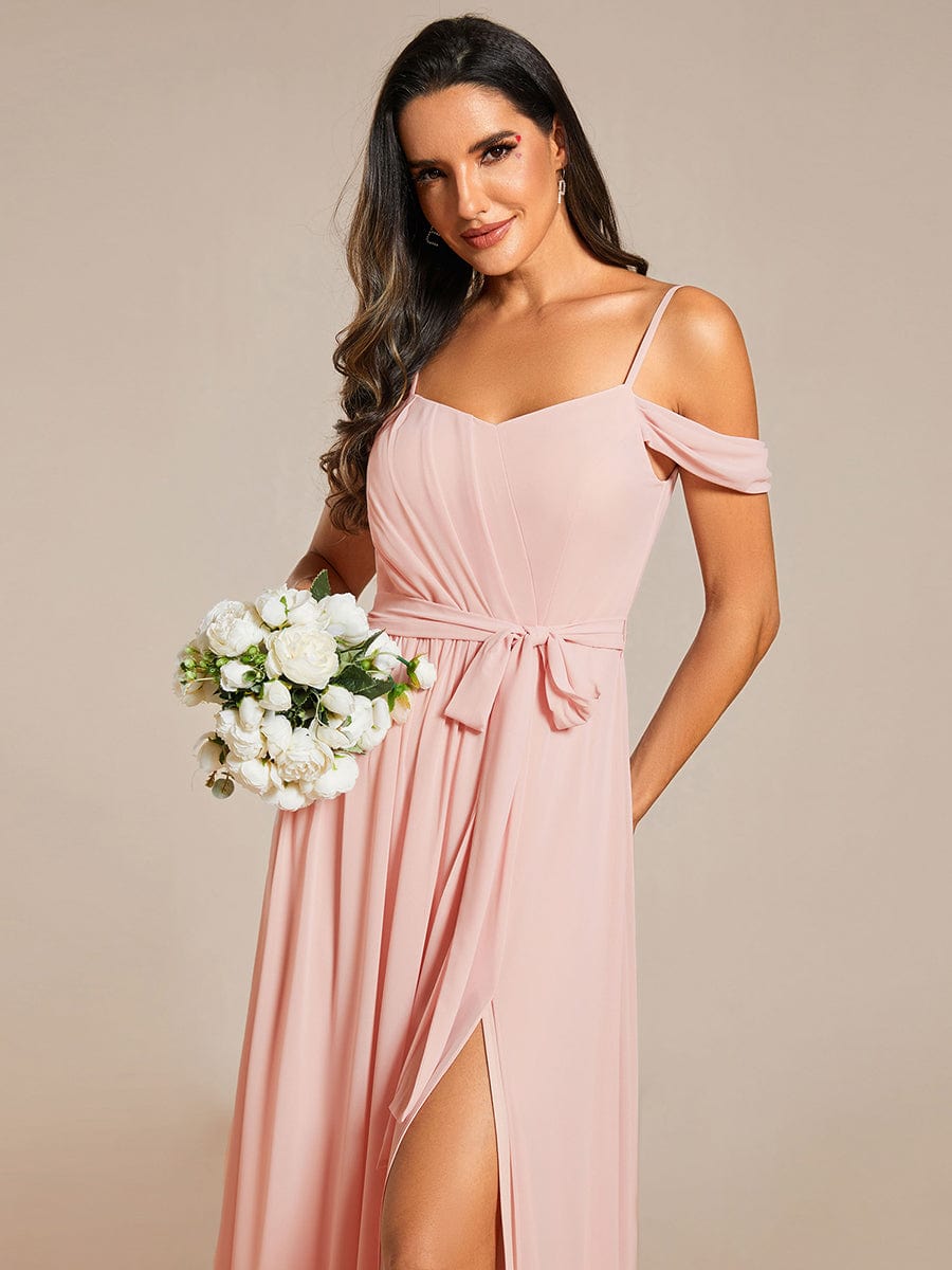 Sweetheart Neckline Cold Shoulder Chiffon Bridesmaid Dress #color_Pink