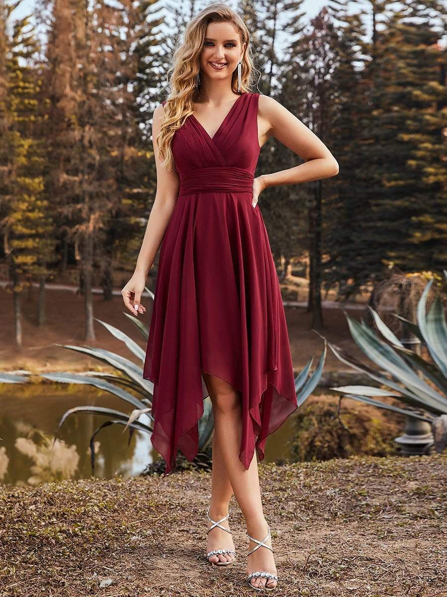 Tea length shop burgundy bridesmaid dresses