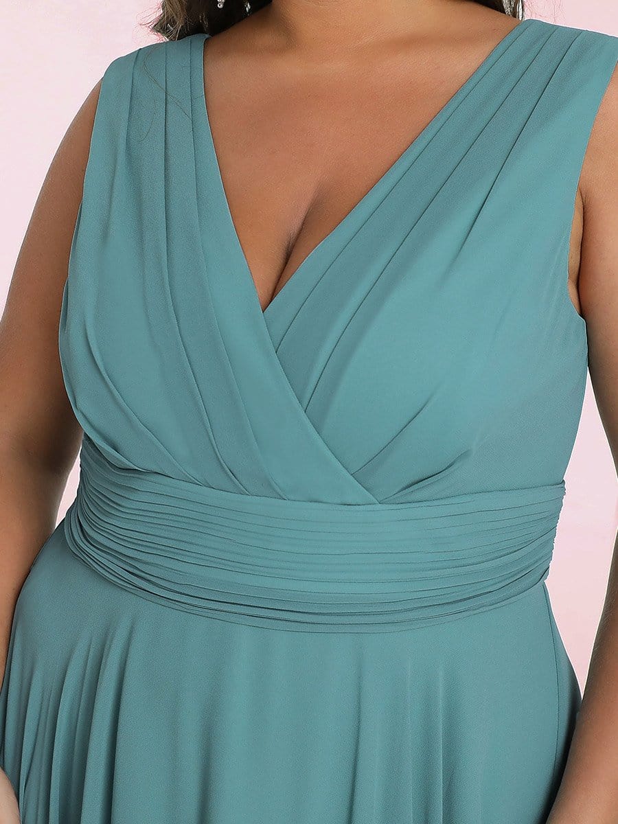 Custom Size Chiffon Double V Neck Asymmetrical Hem Dress #color_Light Teal 