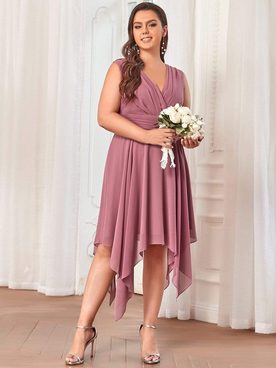 Custom Size Chiffon Double V Neck Asymmetrical Hem Dress #color_Purple Orchid 