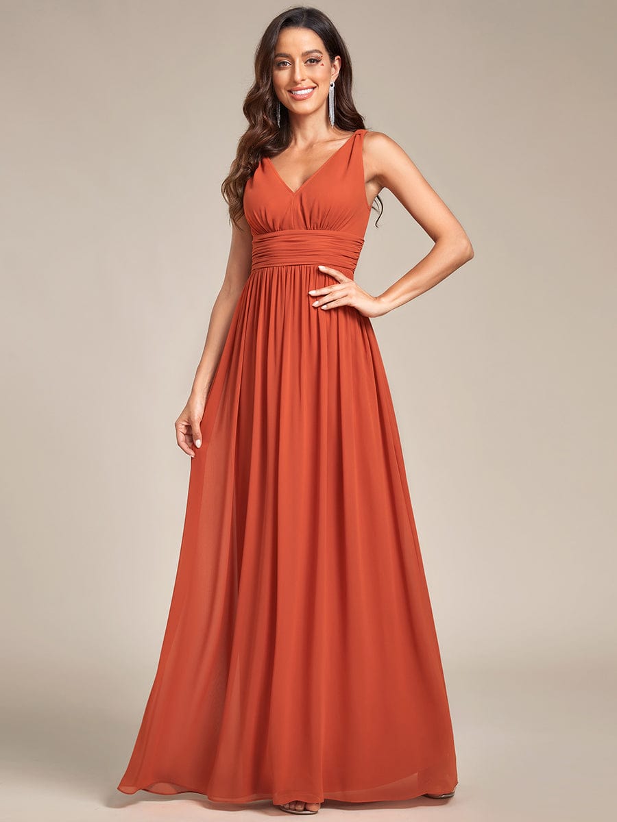 Sleeveless V-Neck Plain Maxi Chiffon Bridesmaid Dress #color_Burnt Orange