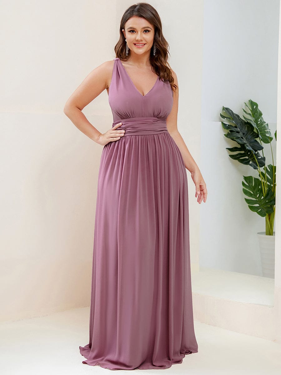 Sleeveless V-Neck Plain Maxi Chiffon Bridesmaid Dress #color_Purple Orchid