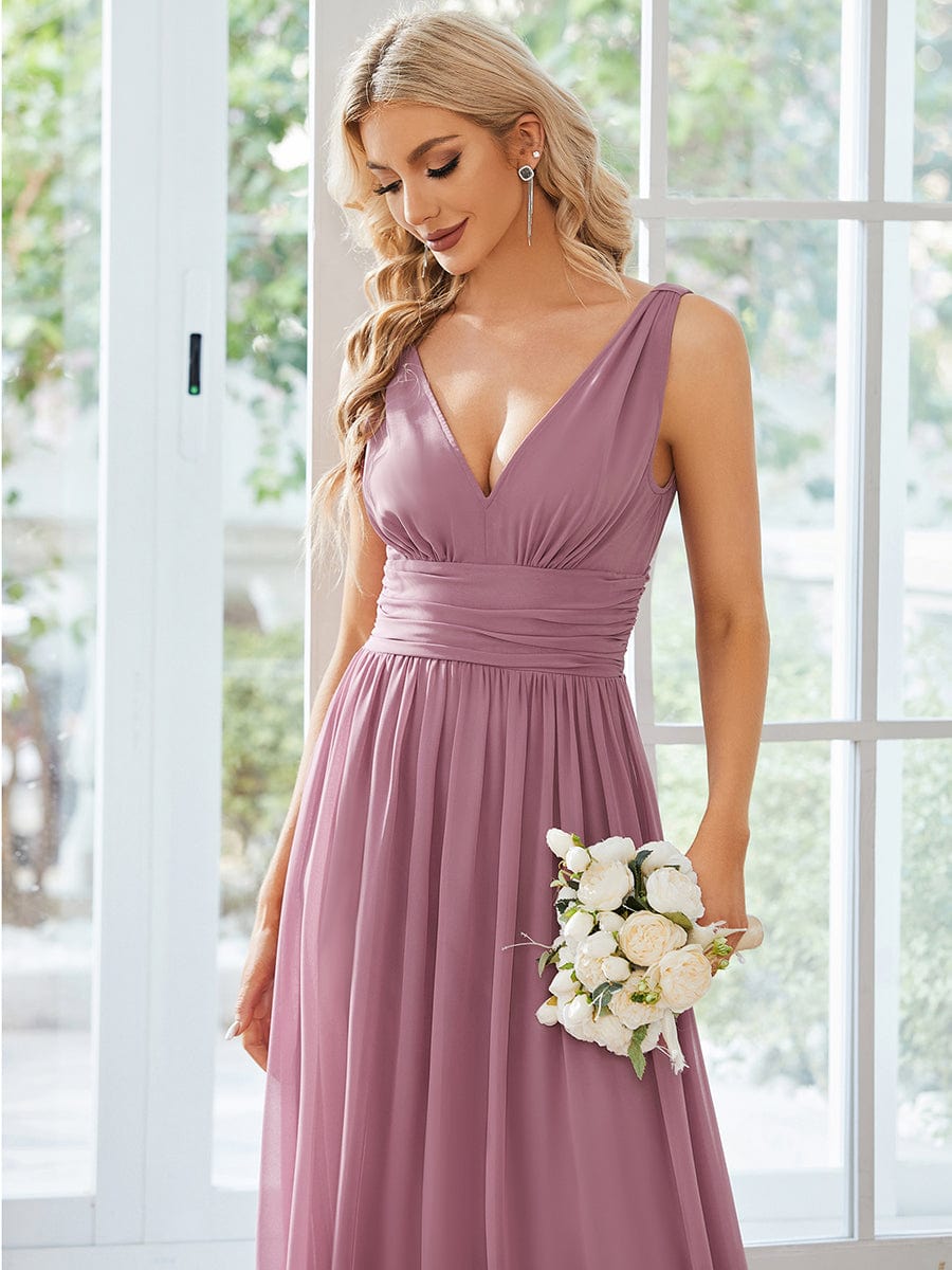 Sleeveless V-Neck Plain Maxi Chiffon Bridesmaid Dress #color_Purple Orchid