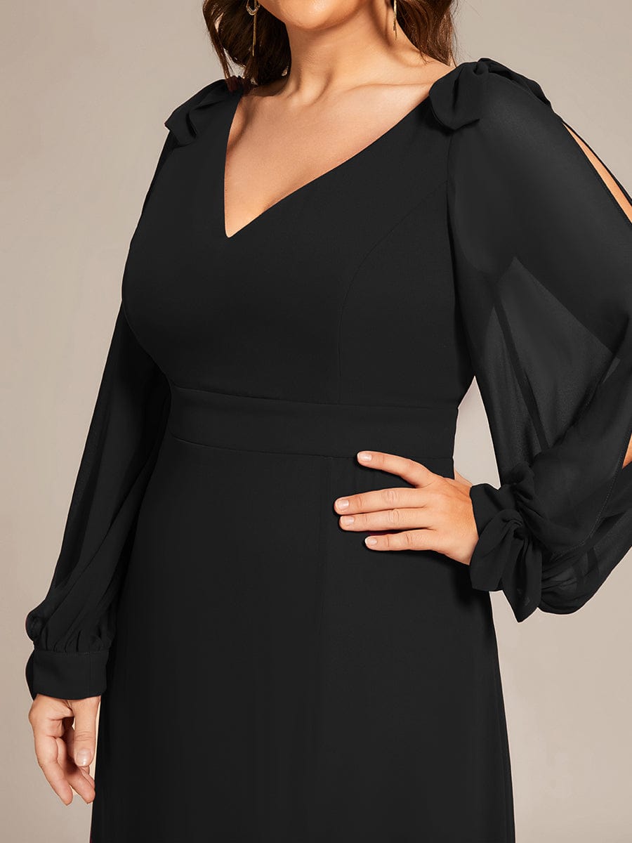 Plus Size Open Lantern Sleeve A-Line Bridesmaid Dress #color_Black