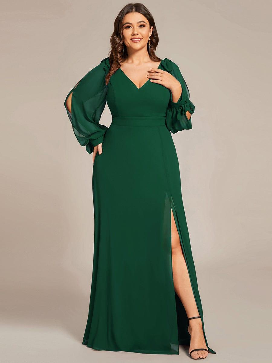 Custom Size Double V Neck High Slit Long Sleeve Formal Dresses Ever Pretty US