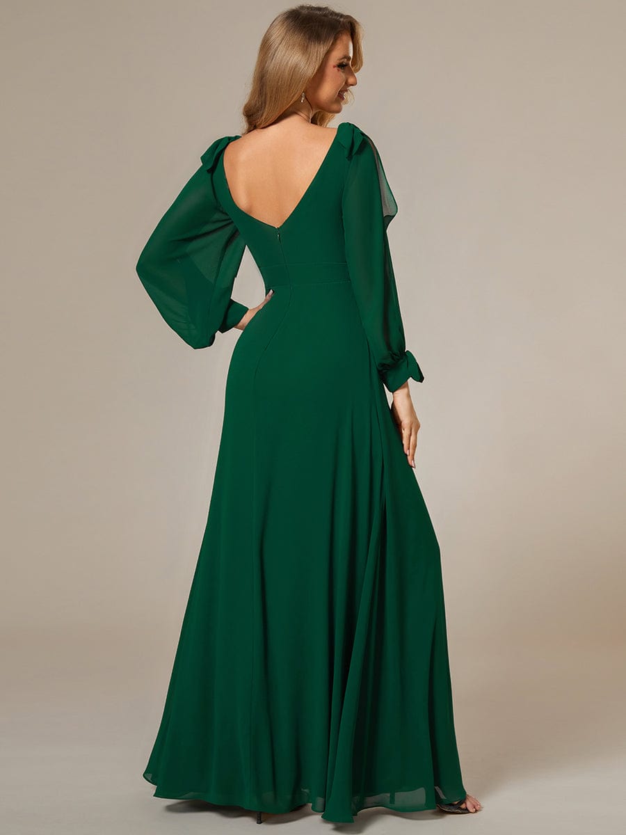 Open Lantern Sleeve A-Line Bridesmaid Dress #color_Dark Green