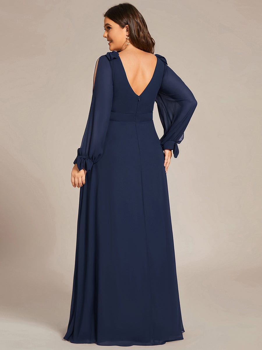 Open Lantern Sleeve A-Line Bridesmaid Dress #color_Navy Blue