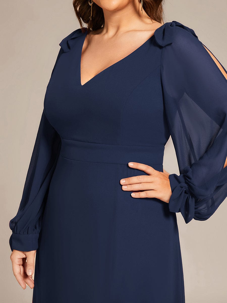 Open Lantern Sleeve A-Line Bridesmaid Dress #color_Navy Blue