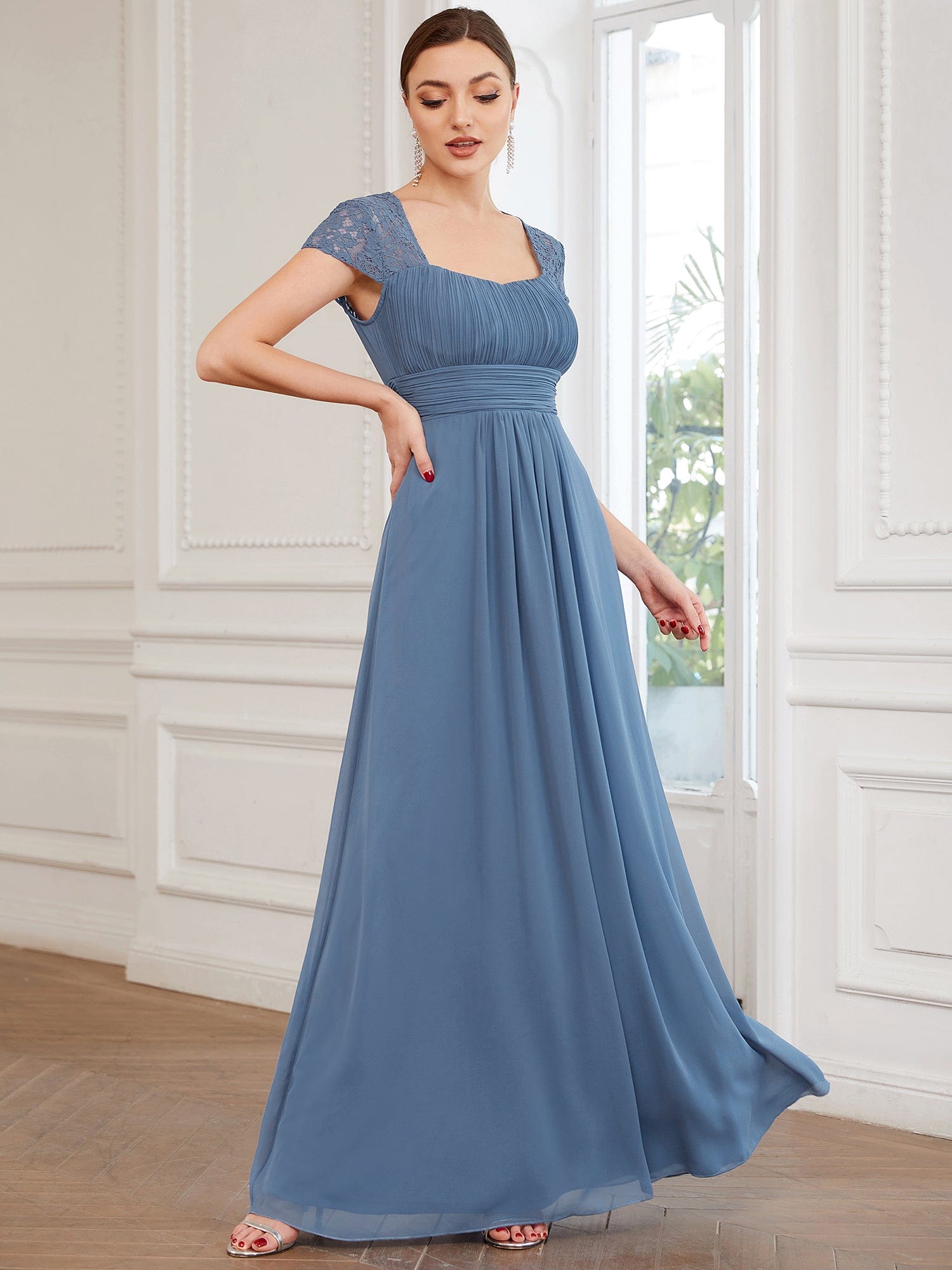 Chiffon Ruched Sweetheart A-Line Bridesmaid Dress #color_Dusty Navy 