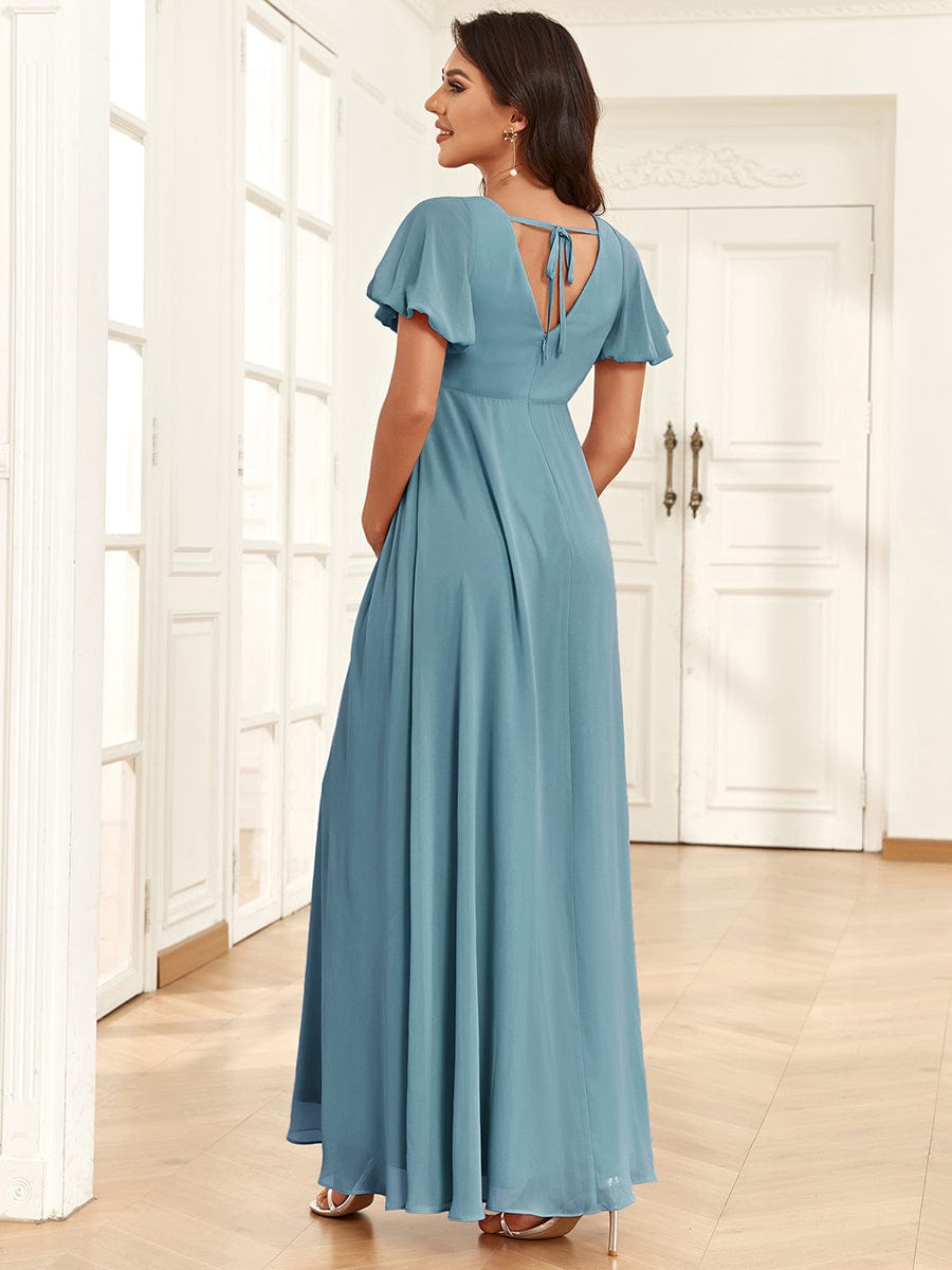 Chiffon Pleated V-Neck Tie-Back A-Line Maternity Dress #Color_Light Teal