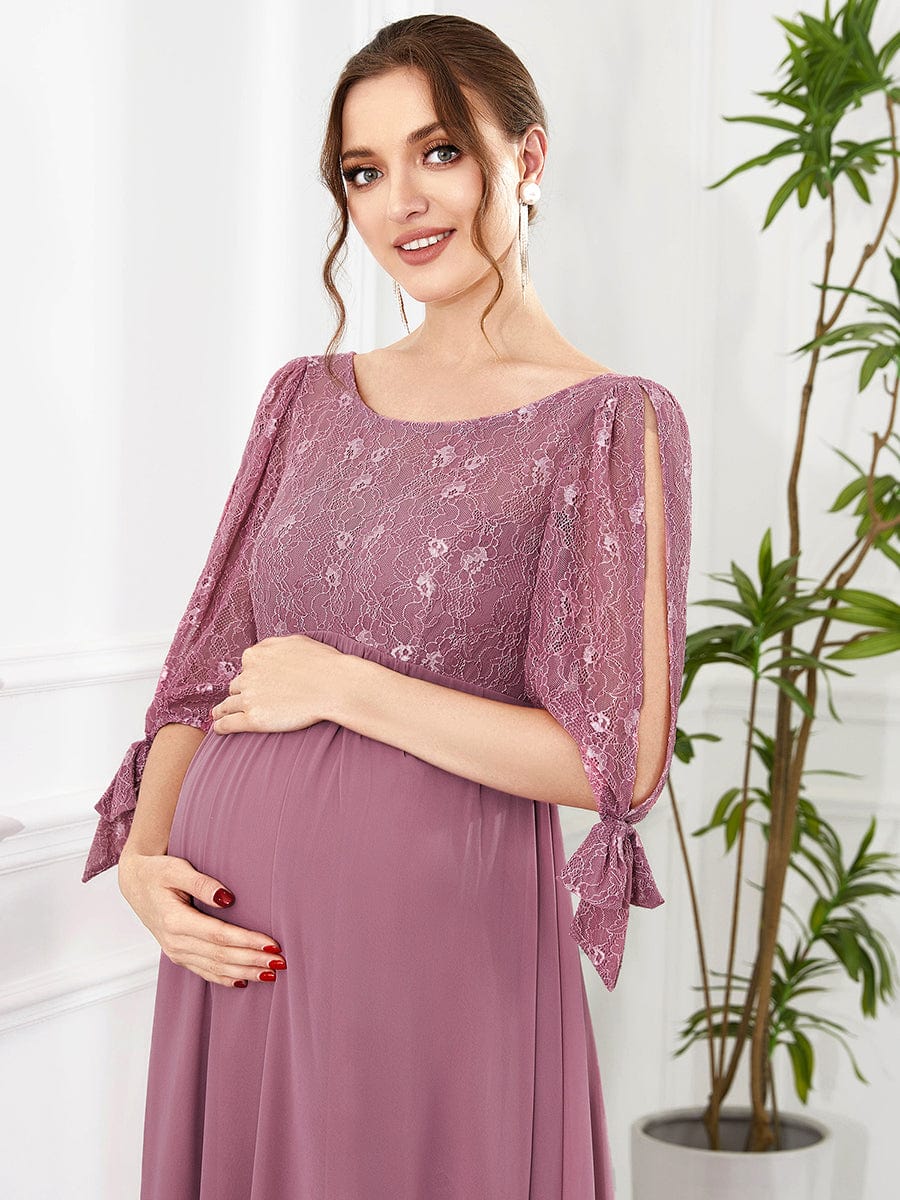 Half Sleeve Lace Split Sleeve A-line Chiffon Maternity Dress #Color_Purple Orchid