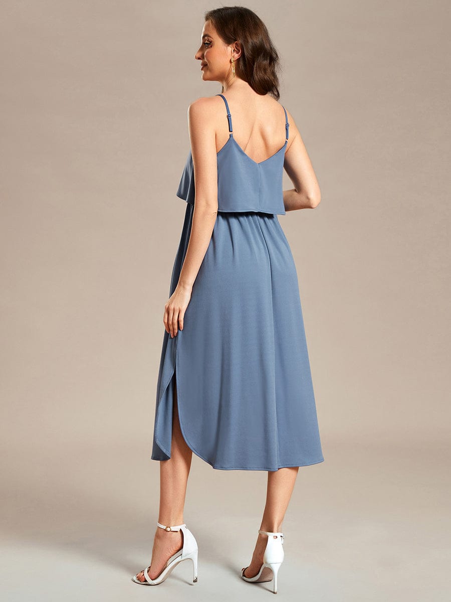 Airy Adjustable Spaghetti Straps Knee-Length A-Line Maternity Dress #color_Dusty Blue