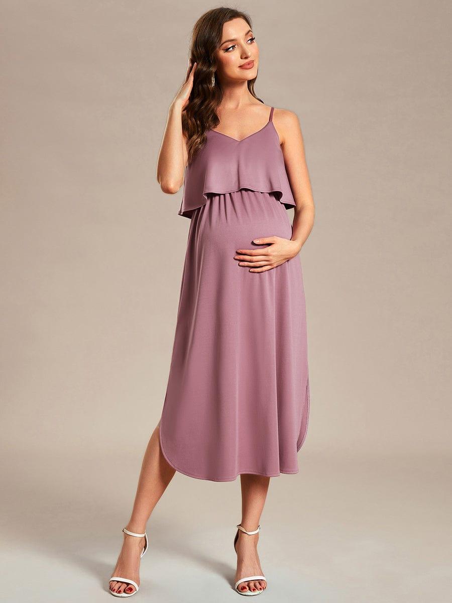 Airy Adjustable Spaghetti Straps Knee-Length A-Line Maternity Dress #color_Purple Orchid