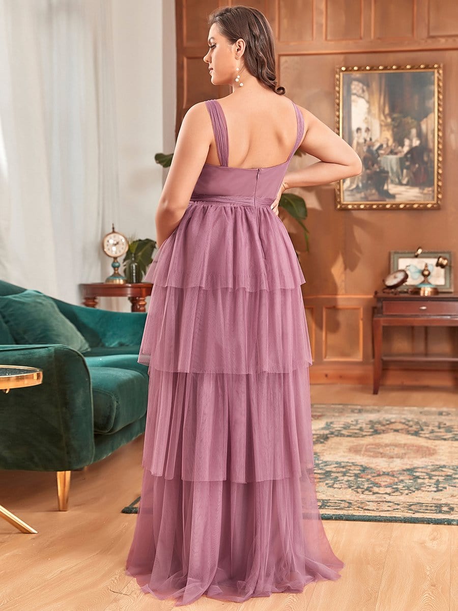 Plus Size Tie Waist V-Neck Tiered Floor-length Maternity Dress #color_Purple Orchid