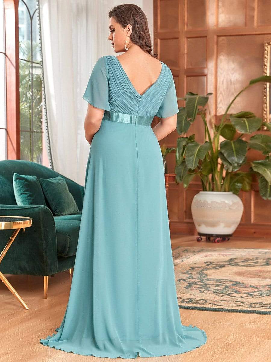 Plus Size Ruffle Sleeve Floor-Length Formal Maternity Dress #color_Light Teal 