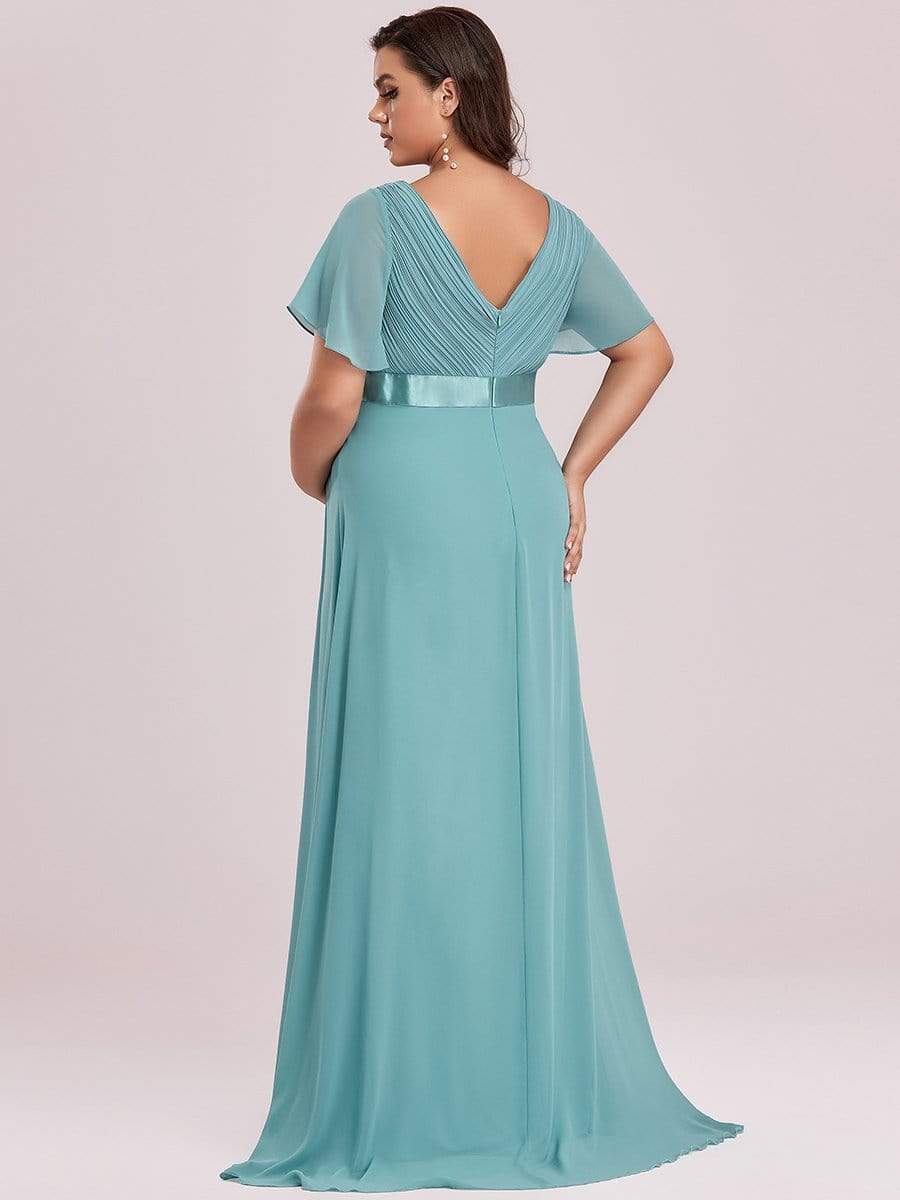 Plus Size Ruffle Sleeve Floor-Length Formal Maternity Dress #color_Light Teal 