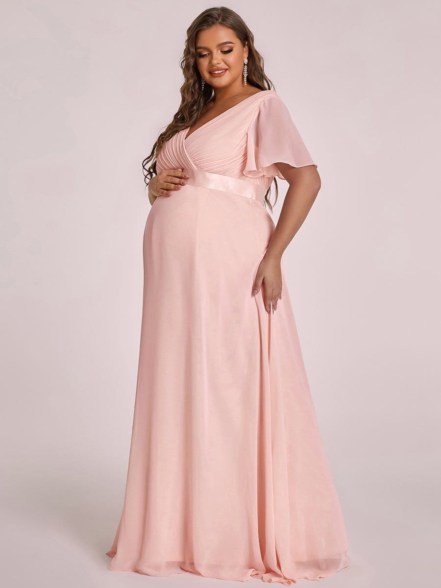 Plus Size Ruffle Sleeve Floor-Length Formal Maternity Dress #color_Pink 